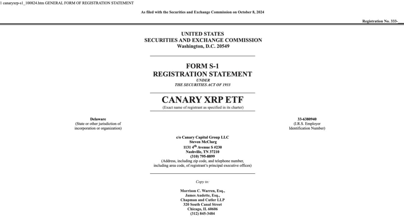 Canary Capital files for spot XRP ETF with US SEC